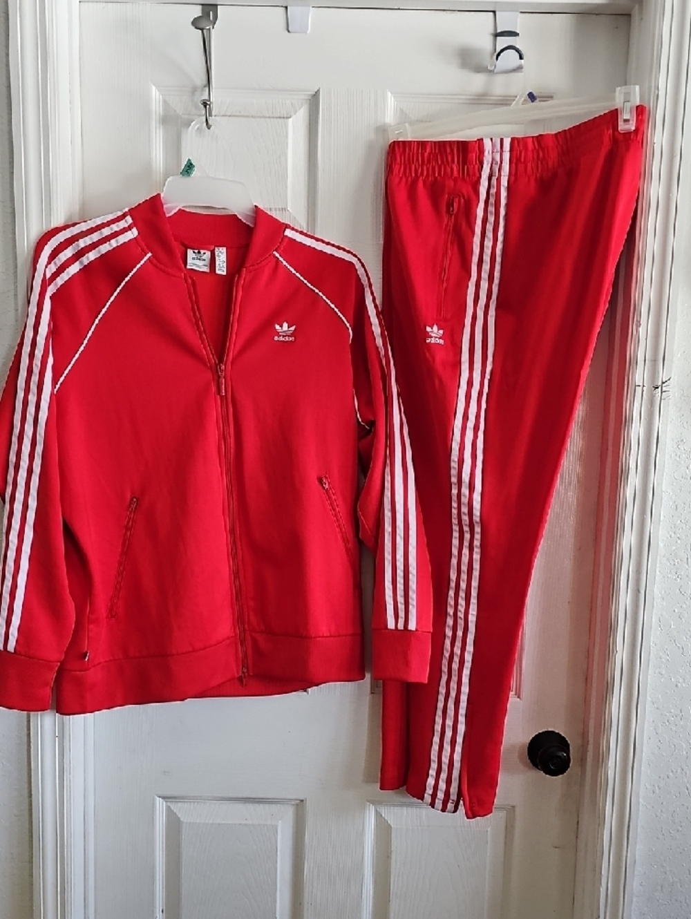 adidas Womens Red Joggers with Elastic Waistband
